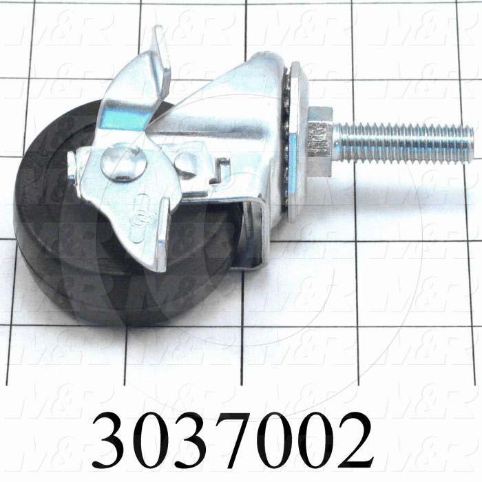 Casters and Wheels, Locking Swivel Type, Threaded Stem Mounting, 2" Wheel Diameter, Rubber Wheel Material, 3/8-16 Thread Size, 1.50" Thread Length
