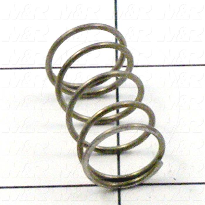 Spring,Compression Type, 0.038 in. Wire Diameter, 0.48 in. Outside Diameter, 0.88 in. Overall Length, 0.21 in. Solid Length, Stainless Steel 302 Material, Closed and Ground Spring Ends