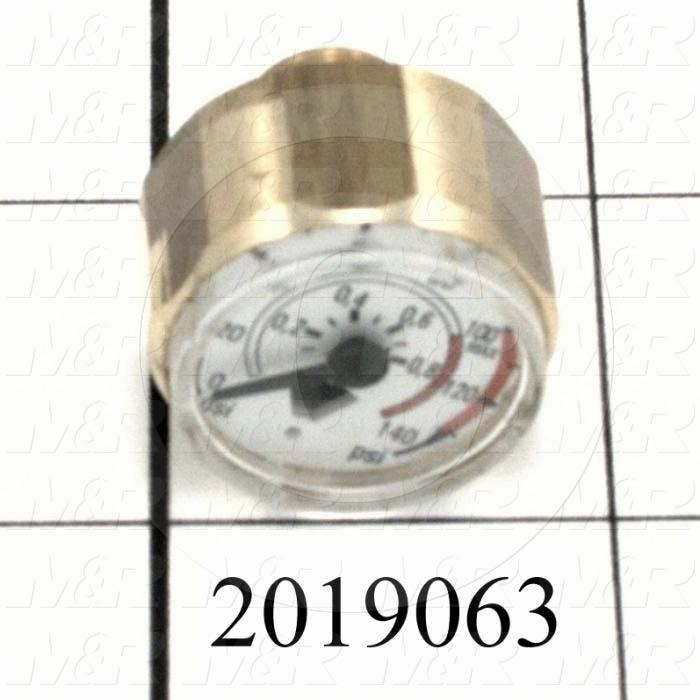 Gauge, 1.00" Outside Diameter, 160 Psi Max. Pressure, 1/8" NPT Thread Size